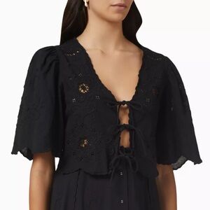 Sea NY Kiara Cut-Out Detail Cropped Blouse, Black, Small